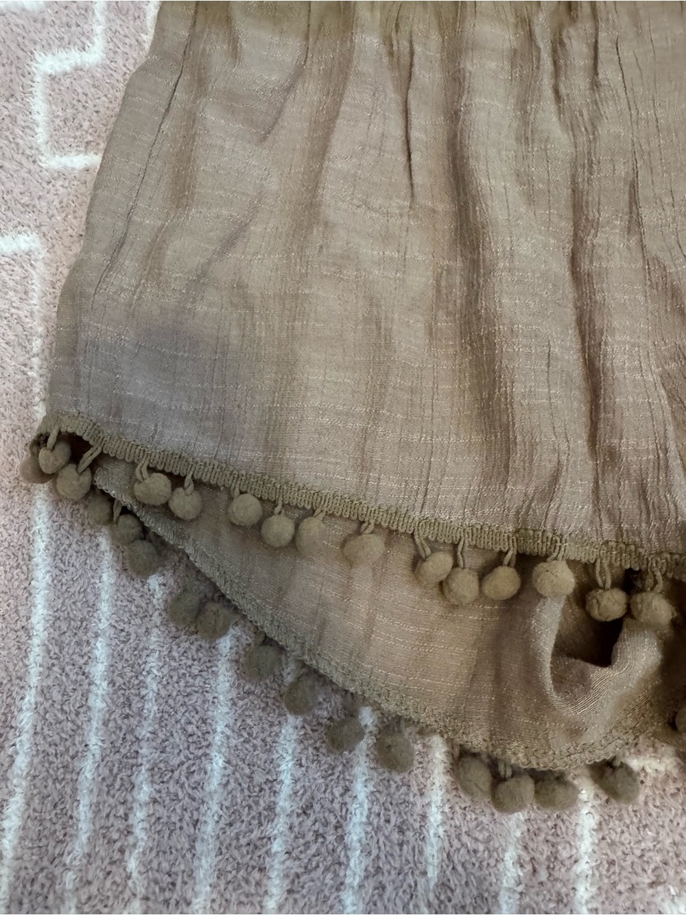 Brown Linen-Blend Pom Pom Trim Shorts - Picture 3 of 3